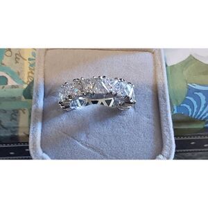 New~Gorgeous 18KWGP 5 Carat Trillion Cut Sim Diamond Eternity Band Ring Sz 10